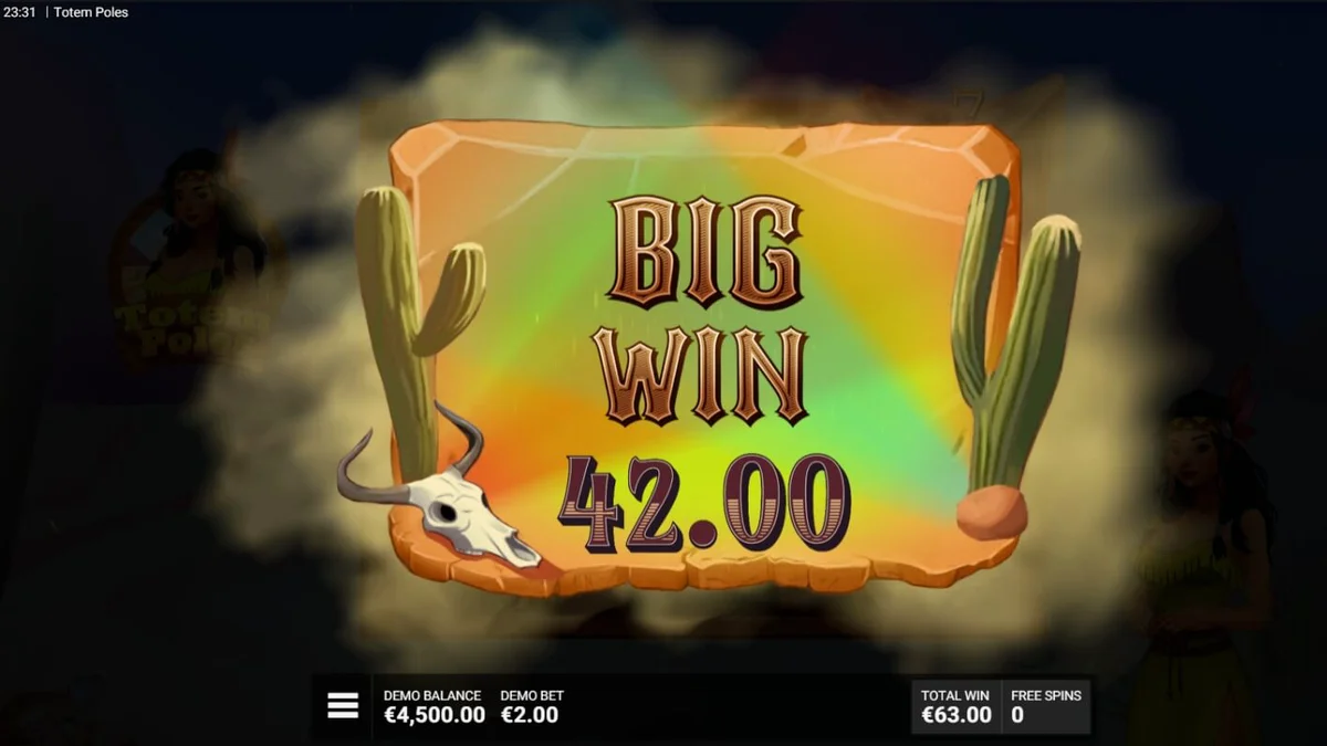 Totem Poles slot machine interface featuring indigenous art and animal spirits