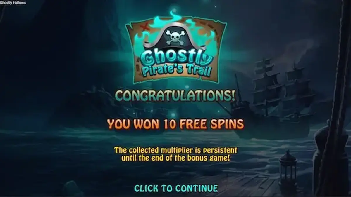 Cenário sombrio e misterioso do jogo de slot Ghostly Hallows com navios fantasmas
